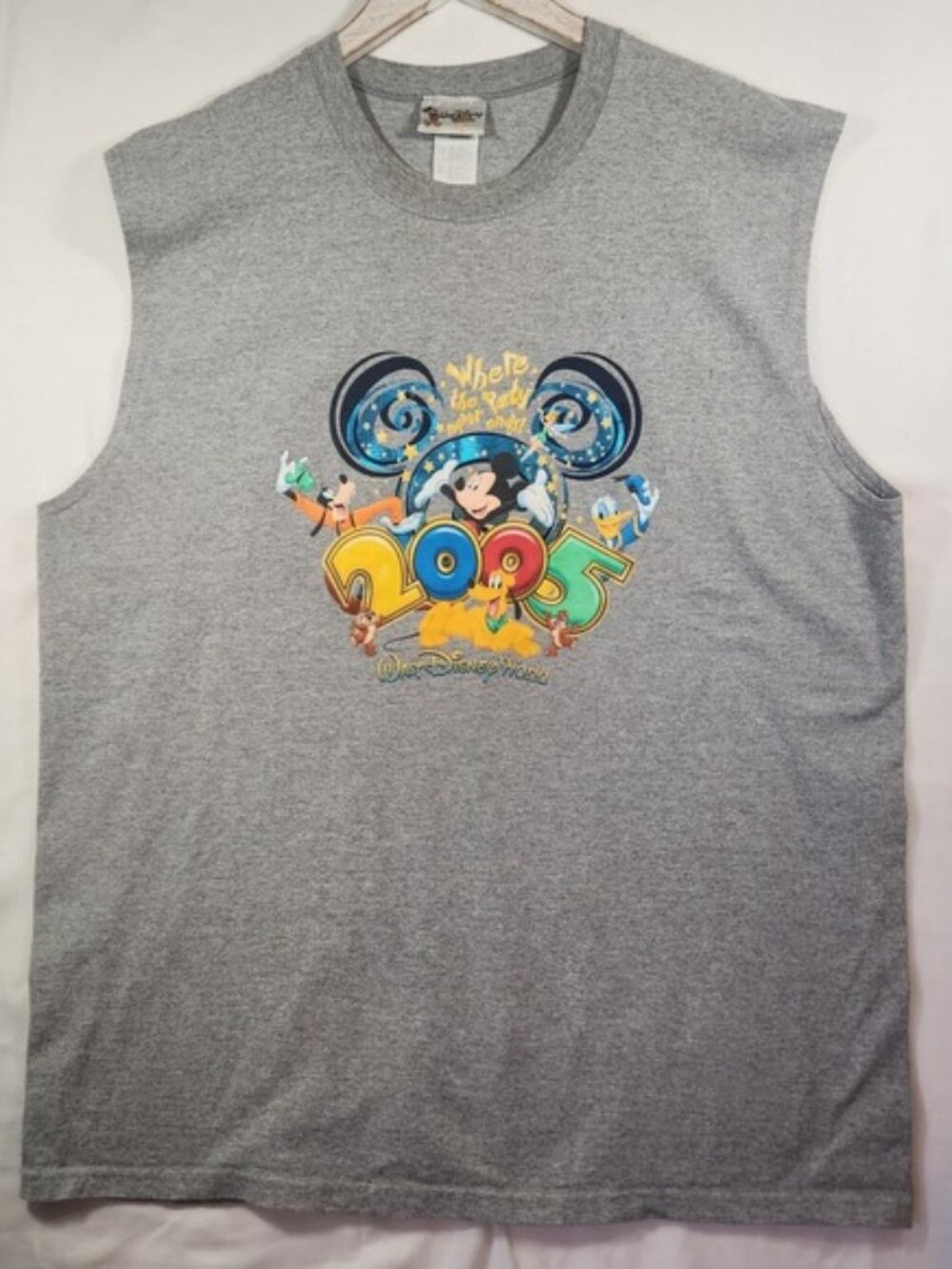 Walt Disney World 2005 Mickey Mouse Muscle Tee Sleeveless Gray Mens XL Vintage